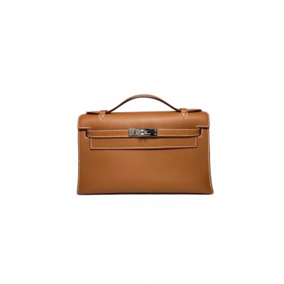 HERMES KELLY POCHETTE GOLD SWIFT PALLADIUM HARDWARE (22*14*7cm) 